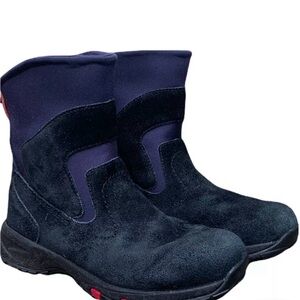 LL Bean Snow winter suede mid ankle boots Womens Size 7.5 Thinsulate Black/Blue